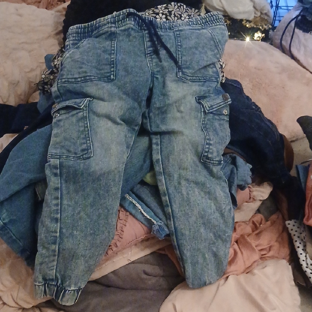 Acid Wash Girls Cargo Jeans